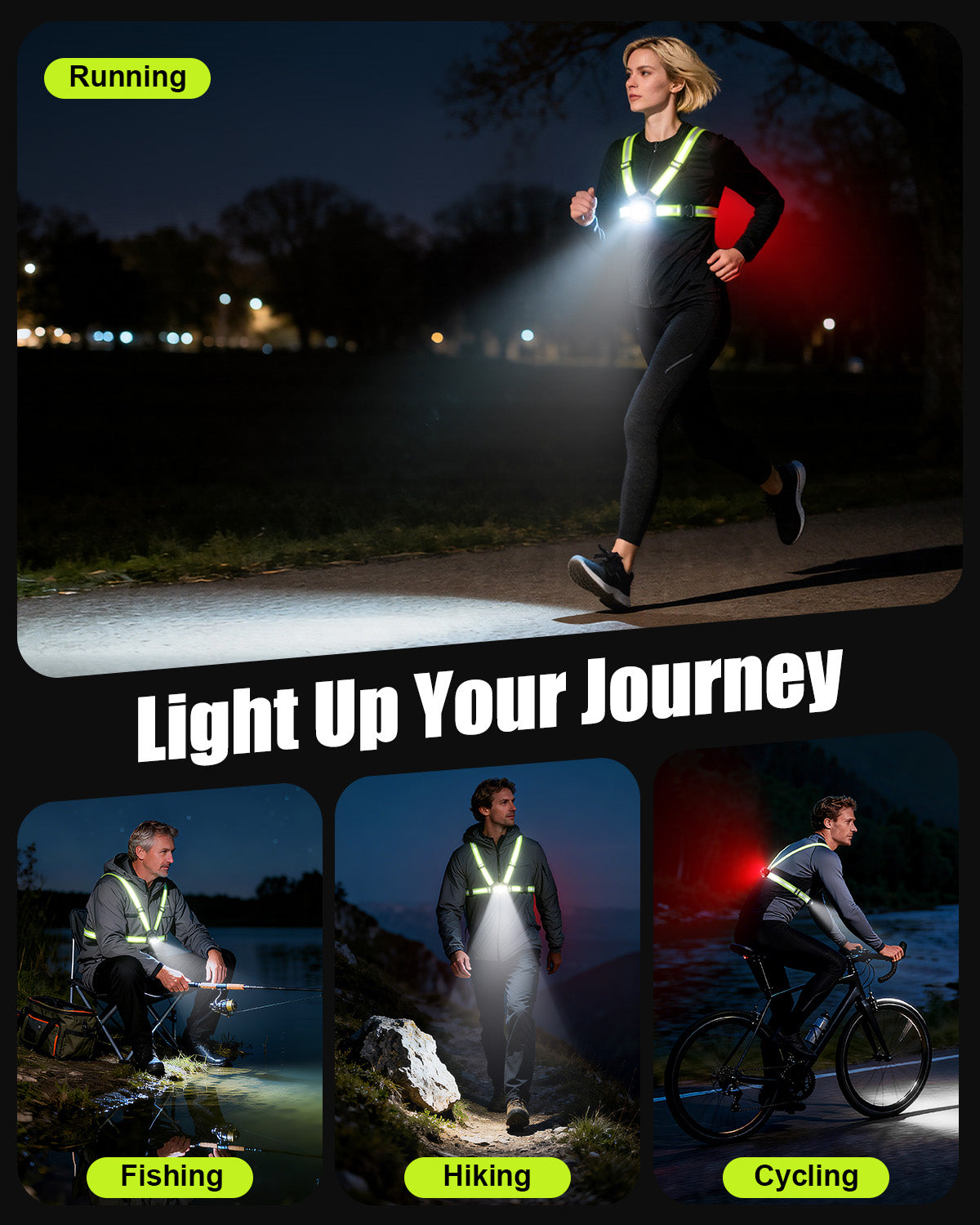 Running Lights for Runners, 500 Lumens Running Light with 45° Adjustable Beam, Rechargeable Reflective Vest for Night Walking/Cycling/Jogging/Hiking