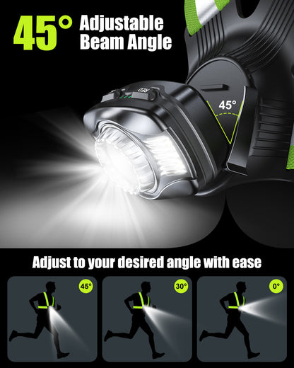Running Lights for Runners, 500 Lumens Running Light with 45° Adjustable Beam, Rechargeable Reflective Vest for Night Walking/Cycling/Jogging/Hiking