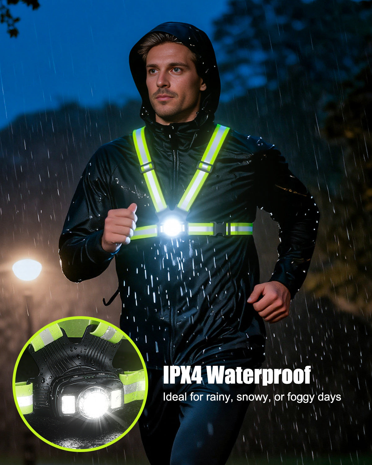 Dawinga Running Lights for Runners, 500 Lumens Running Light with 45° Adjustable Beam, Rechargeable Reflective Vest for Night Walking/Cycling/Jogging/Hiking