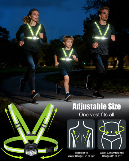 Dawinga Running Lights for Runners, 500 Lumens Running Light with 45° Adjustable Beam, Rechargeable Reflective Vest for Night Walking/Cycling/Jogging/Hiking