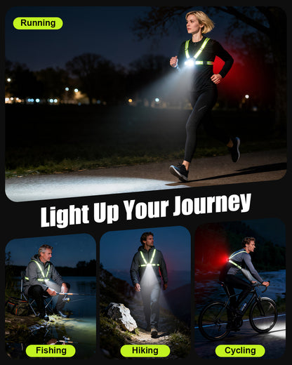 Running Lights for Runners, 500 Lumens Running Light with 45° Adjustable Beam, Rechargeable Reflective Vest for Night Walking/Cycling/Jogging/Hiking