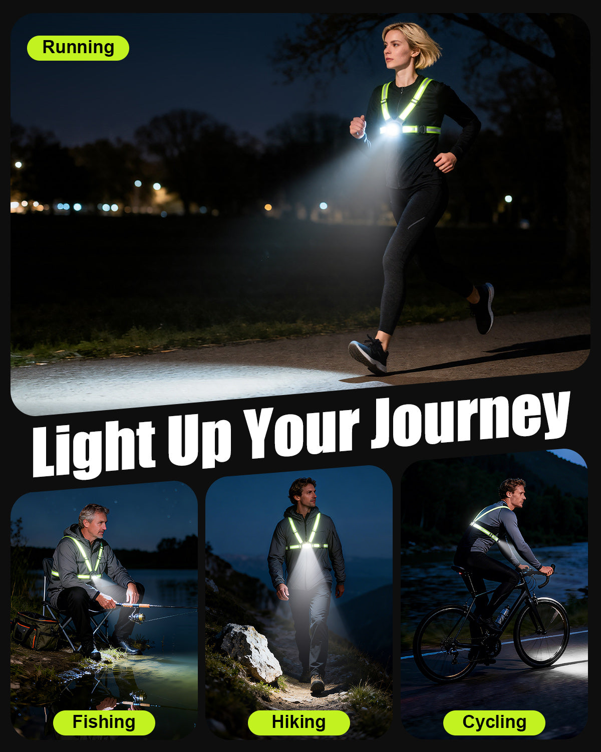 Dawinga Running Lights for Runners, 500 Lumens Running Light with 45° Adjustable Beam, Rechargeable Reflective Vest for Night Walking/Cycling/Jogging/Hiking
