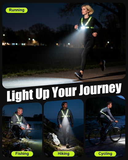 Dawinga Running Lights for Runners, 500 Lumens Running Light with 45° Adjustable Beam, Rechargeable Reflective Vest for Night Walking/Cycling/Jogging/Hiking